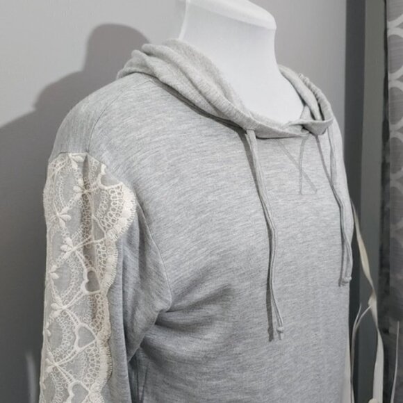 NWT FLORA NIKROOZ gray lace loungewear hoodie sweatshirt - Picture 6 of 16